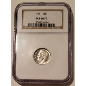1951 Roosevelt Dime MS66 FT NGC